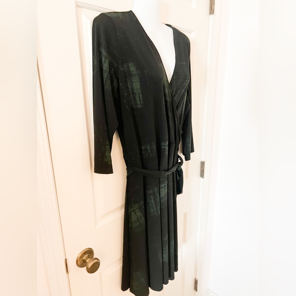 Leota Black and Green Midi Dress with Wrap Style